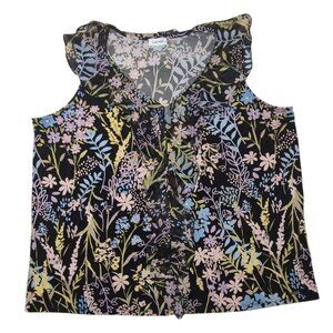 Calvin Klein Floral Top Womens Size 3X Sleeveless Blouse Ruffle V-Neck Travel